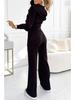 2025 Autumn/Winter European & American Solid Color Hooded Zip-Up Top and Wide-Leg Pants Set