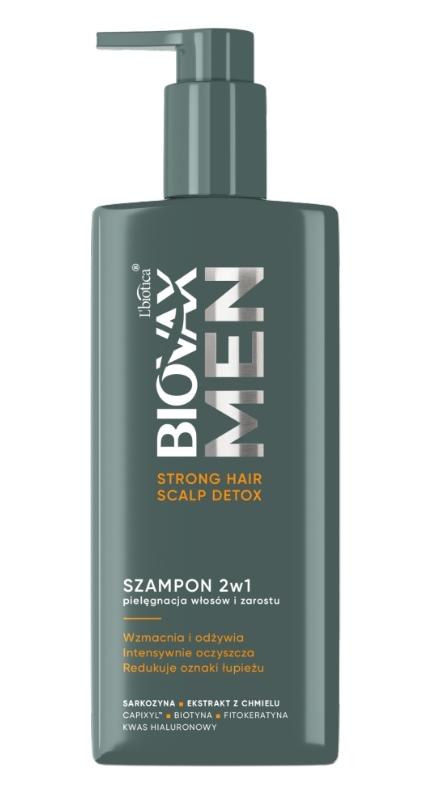 Biovax Men Strong Hair Scalp Detox Szampon pielęgnacja włosów i zarostu 2w1, 200 ml