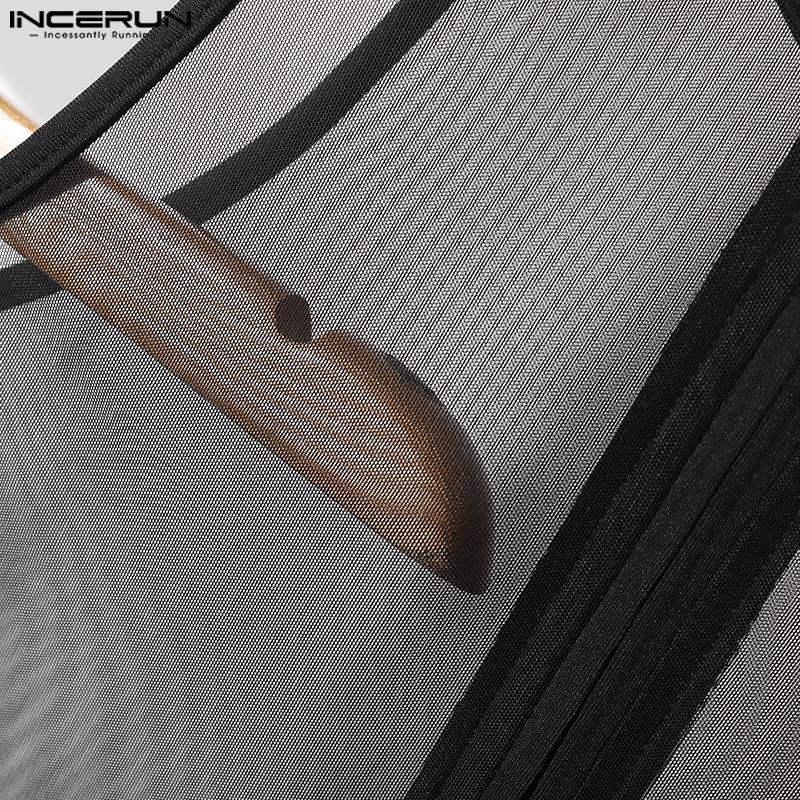 INCERUN Men Sleeveless See Through Mesh Sheer Jumpsuits Underwear Playsuits