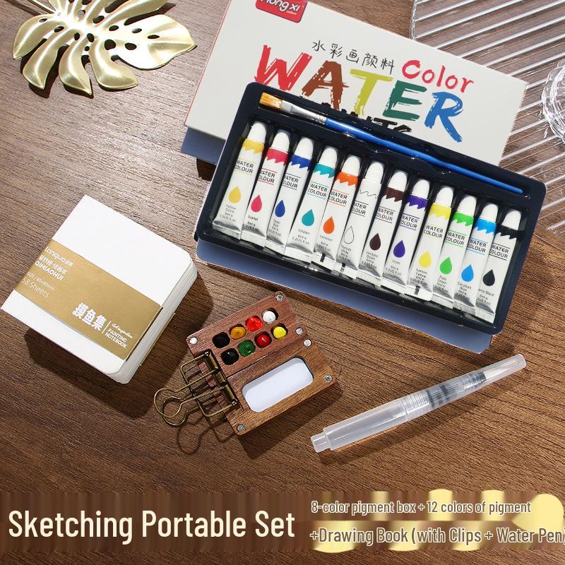 Walnut Wood Mini Watercolor Travel Palette Set