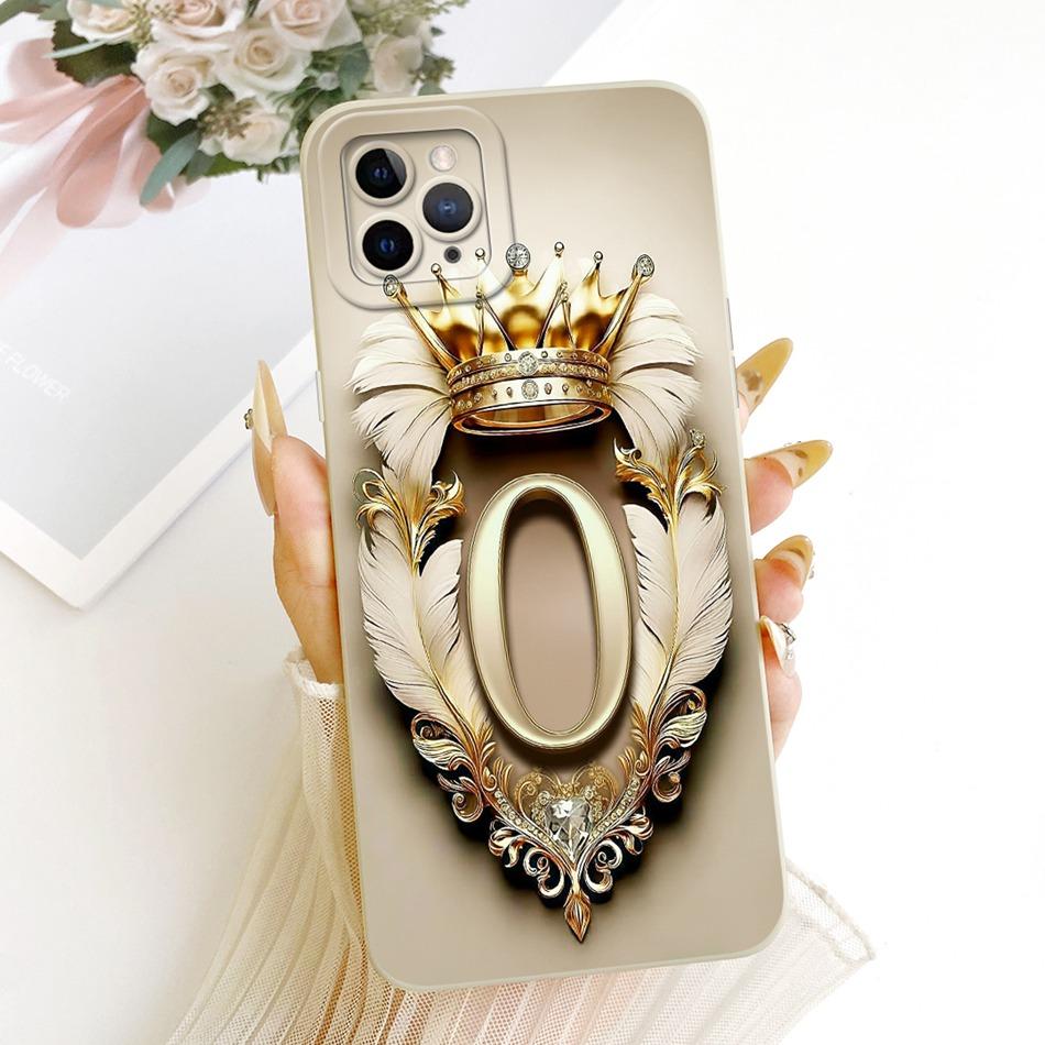 For iPhone 11 Pro Max Feather Crown Initial Letter Phone Case For iPhone11 11Pro 11ProMax Soft Silicone Covers Bumpers