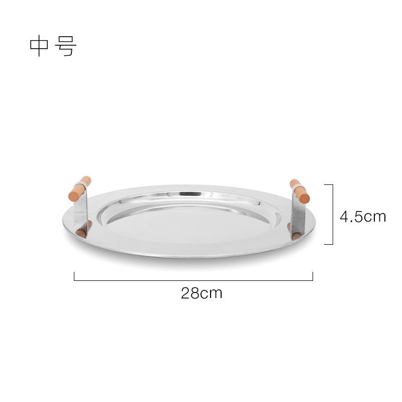 Electroplated Stainless Steel Round Tray Nordic Ins Style Wooden Handle Storage Disc For Tea Cups Plates And Water Cups