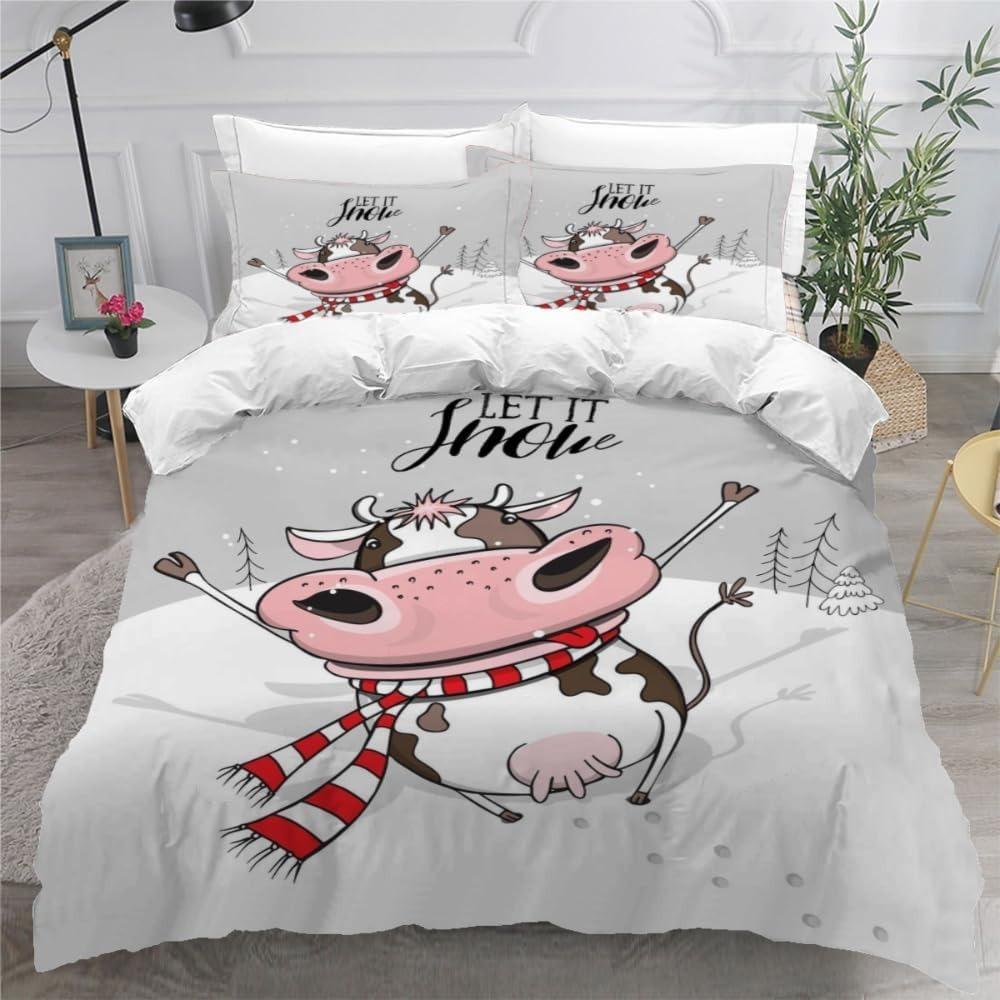 Cartoon Cow for Children duvet cover   Microfibre  duvet cover  room decoration  adult bedding Set   Zip and 2 Pillowcases