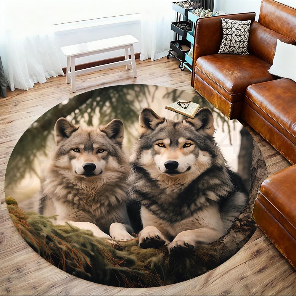 1pc wolf forest Round Chair mat Area Rug - Non-Slip, Floor Mat for Office, Bedroom, and Indoor Decor -1002140