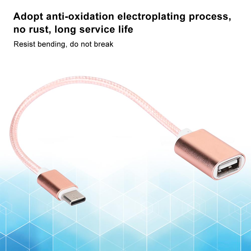 2Pcs TypeC Patch Cord USB Box USB Flash Disk Card Reader Transfer OTG Adapter Cablepink