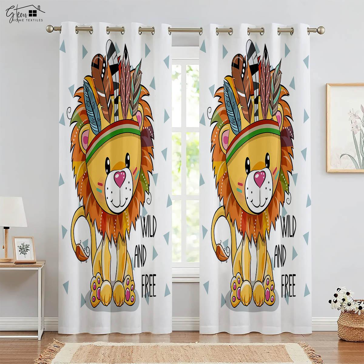 

Animation Cartoon Cute Printed Drapes Bear Lion Tiger Crocodile Anime Kids Gift Children s Room Decor Curtains W50xH130(CM)x2PCS&Rod pocket