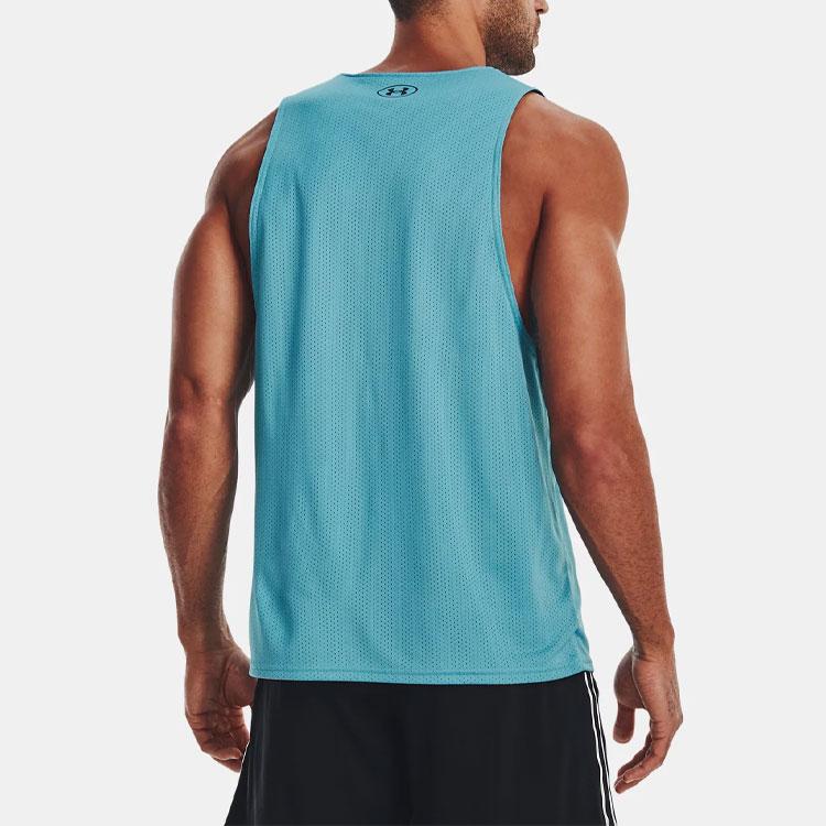 Under Armour Projekt Rock Jednobarevné tričko bez rukávů na basketbalový trénink s potiskem písmen Pánské topy Modrá 1377442-433