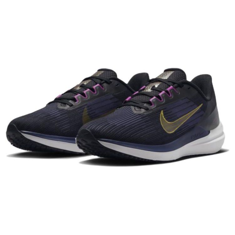 Nike Air Winflo 9 Black Gold Suede Men Sneakers Blue Blackened-Blue DD6203-007
