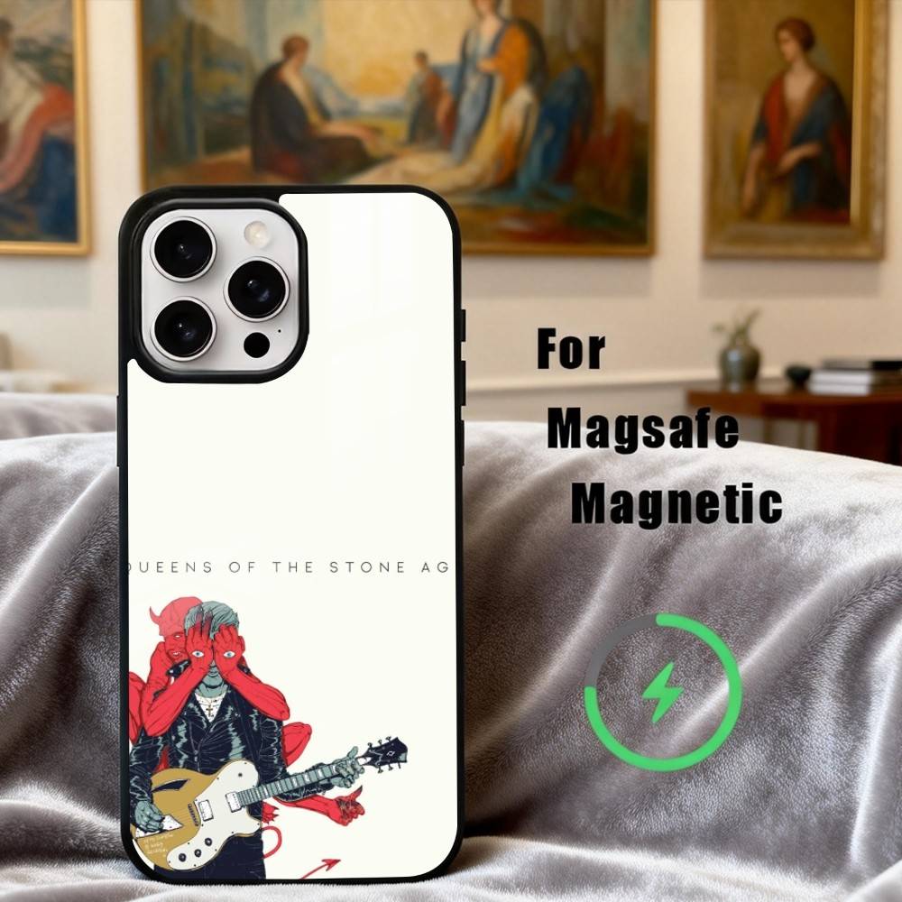 

Чехол для телефона Rock Q-Queens of the S-Stone Age Для iPhone17,16,15,14,13,12,11 Plus, Для магнитной беспроводной зарядки iPhone12mini