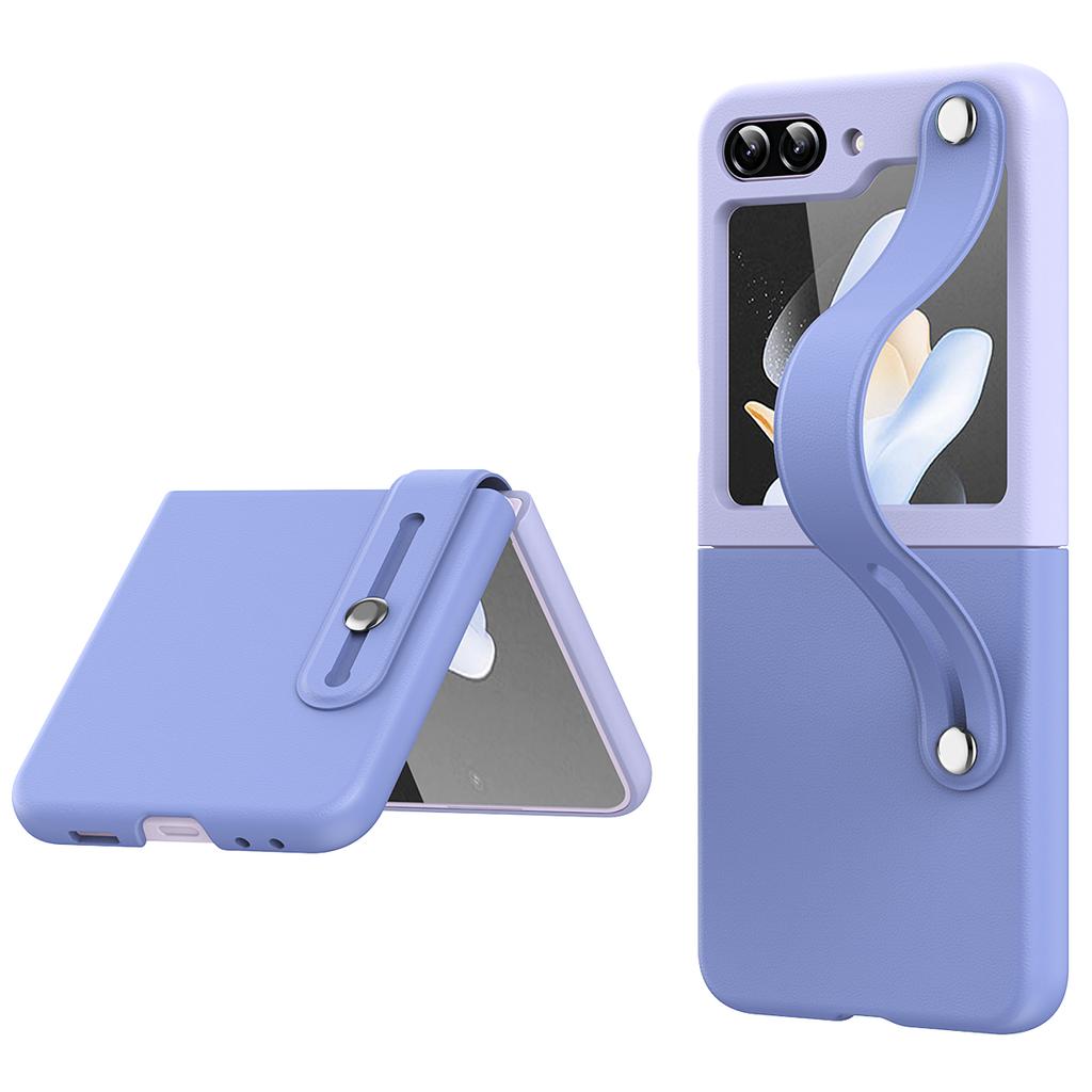 For Samsung Galaxy Z Flip6 5G/Z Flip5 5G PU+PC Case Dual Color Hand Strap Kickstand Phone Cover
