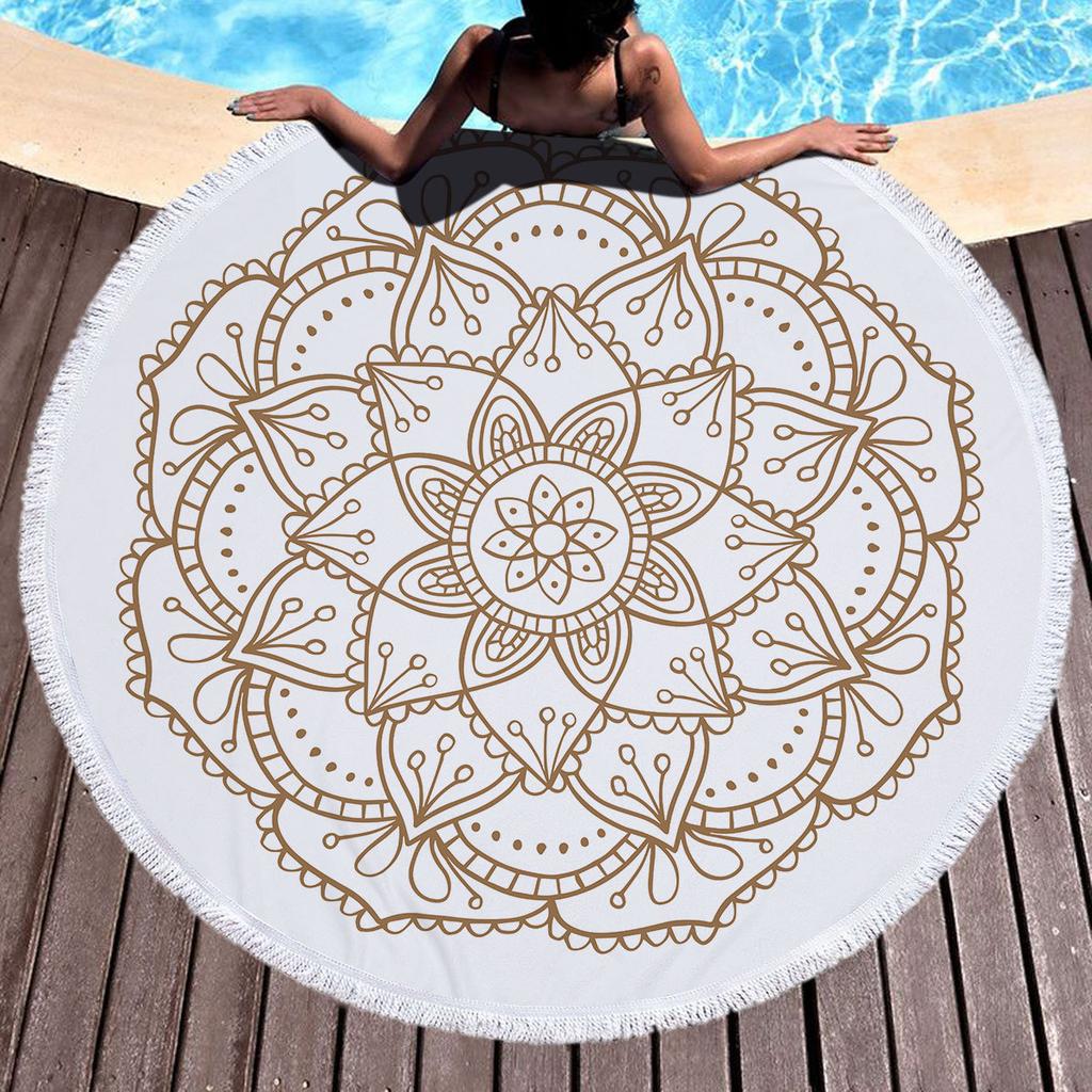 Bohemia Mandala Round Beach Towel Tassels Microfiber Exotic Flower Geometric Pattern Bath Towel Picnic Yoga Mat Bikini Cover Up
