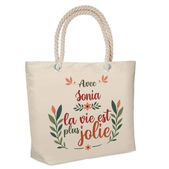 Sac cabas isotherme - PLANETEE - Sonia « La vie est plus jolie » - Jute naturel - Beige - Imprimé en France