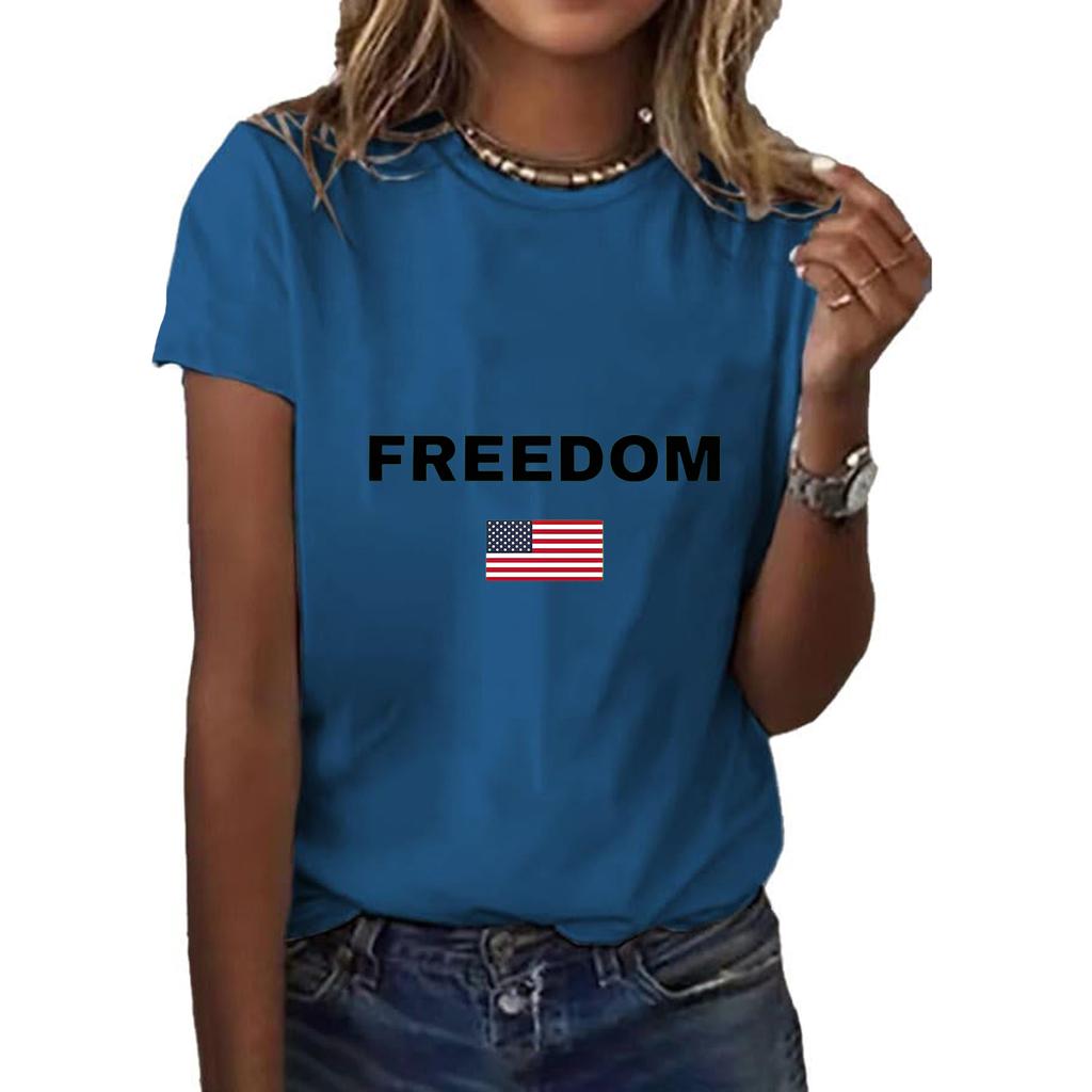 Women's Fashionable Casual Short Sleeved Printed T-Shirt Round Neck Top