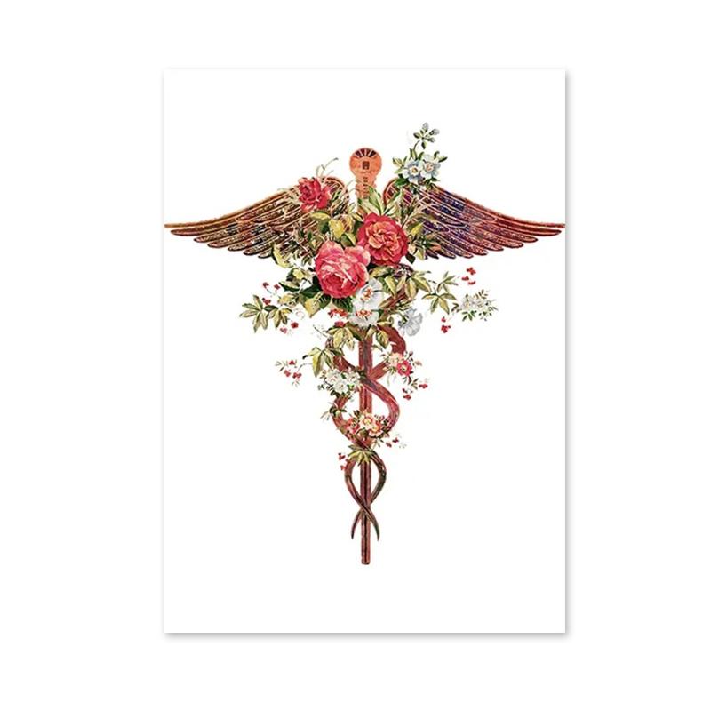 Flower Brain Heart Skull Organ Anatomy Wall Art Canvas Painting Medical Posters and Prints for Doctors Offices Hospitals Decor