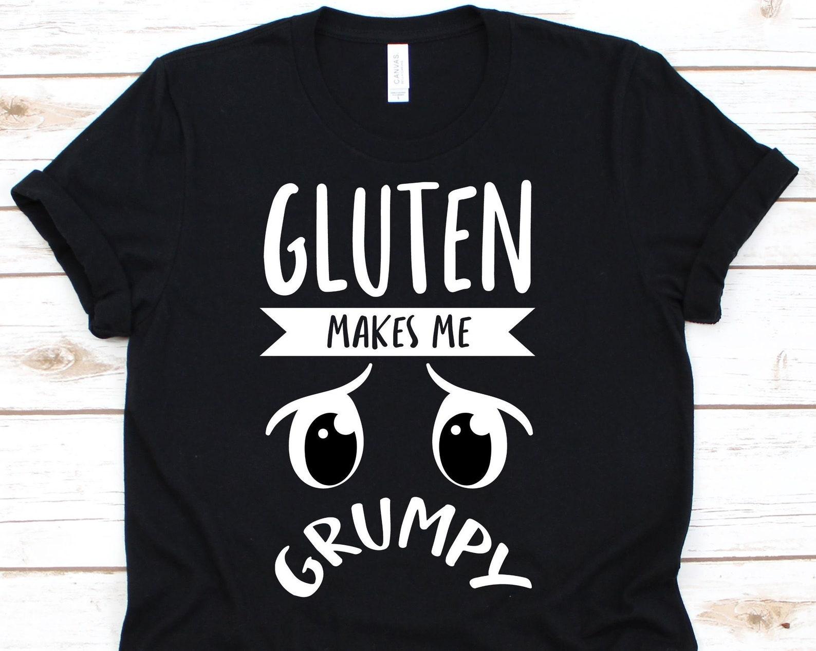 Gluten Makes Me Grumpy Shirt, Celiac Disease Awareness Tshirt For Coeliac Disorder Patient Warrior, Celiac Disease Gift, Wheat Tee 2XL