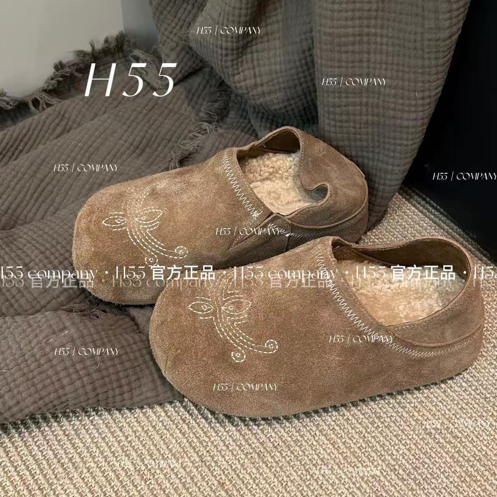 Ruodan~ 2025 autumn and winter new lamb wool piled platform casual half-drag Boken shoes women's warm cotton slippers