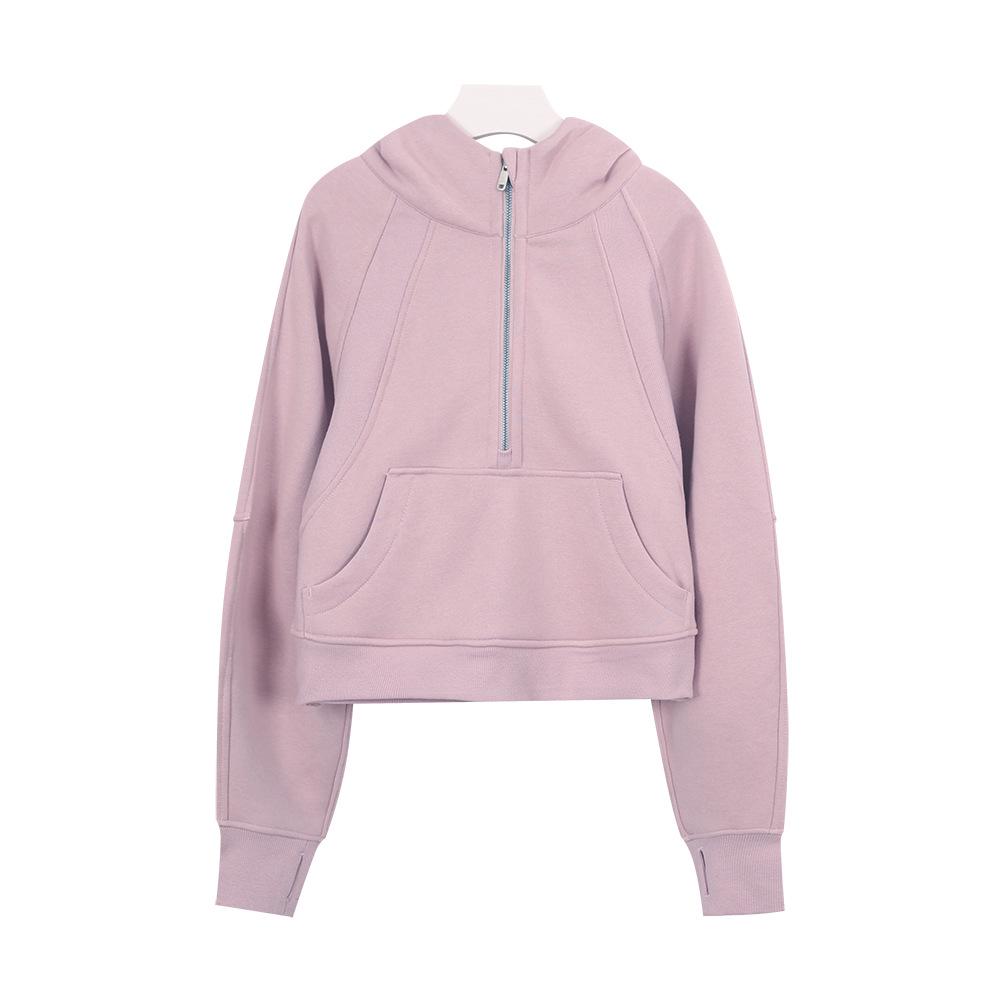 LULULACIE Women s Half-Zip Hooded Loose Sweatshirt, Sporty Scuba Jacket, Autumn/Winter Plus Velvet Yoga Wear. XXXL