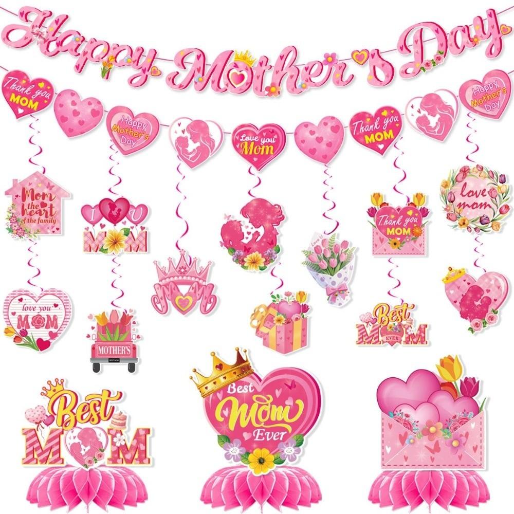 Happy Mother's Day Hanging Swirls Hearts Pattern Desktop Ornament Holiday Banner  Party DIY Decor
