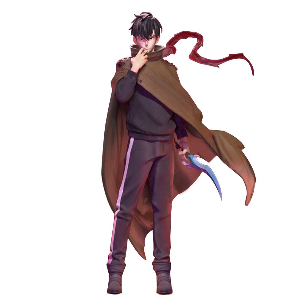 21CM Anime Upgraded Alone Figure Sung Jin Woo Action Figure Cloak Animated Edition Model Battle Scene Statue Toy Doll Boys Gift
