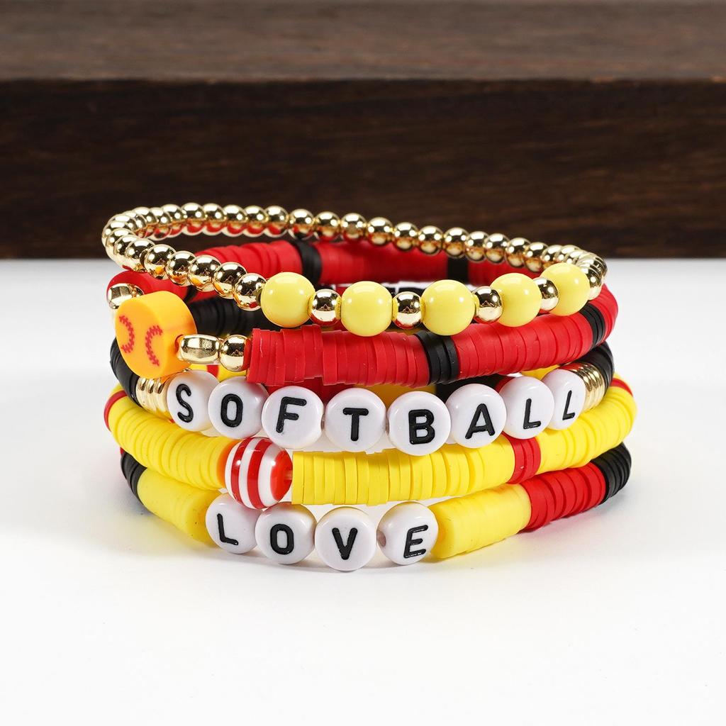 Colorful Letter Polymer Clay Softball Bracelet Set - Fashion Jewelry Gift