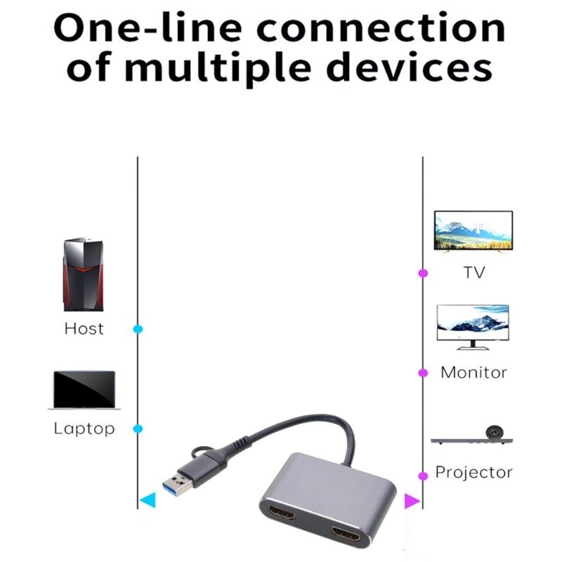 Video Adapter 5Gbps for Cellphone TV Laptop USB 3.0 to Dual HDMI-Compatible PD Converter 3 in 1 USB Dock Station Hub