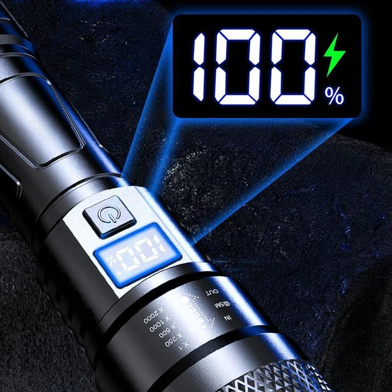 Portable rechargeable LED flashlight, high-power flashlight, zoom flashlight, suitable for outdoor camping, fishing, hiking, cold resistance