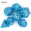 7 Pcs Blue White Gear Wheel Metal Dice Hollow Metal Polyhedral Dice Set Suitable for Role-Playing RPG  Board Game Card Game