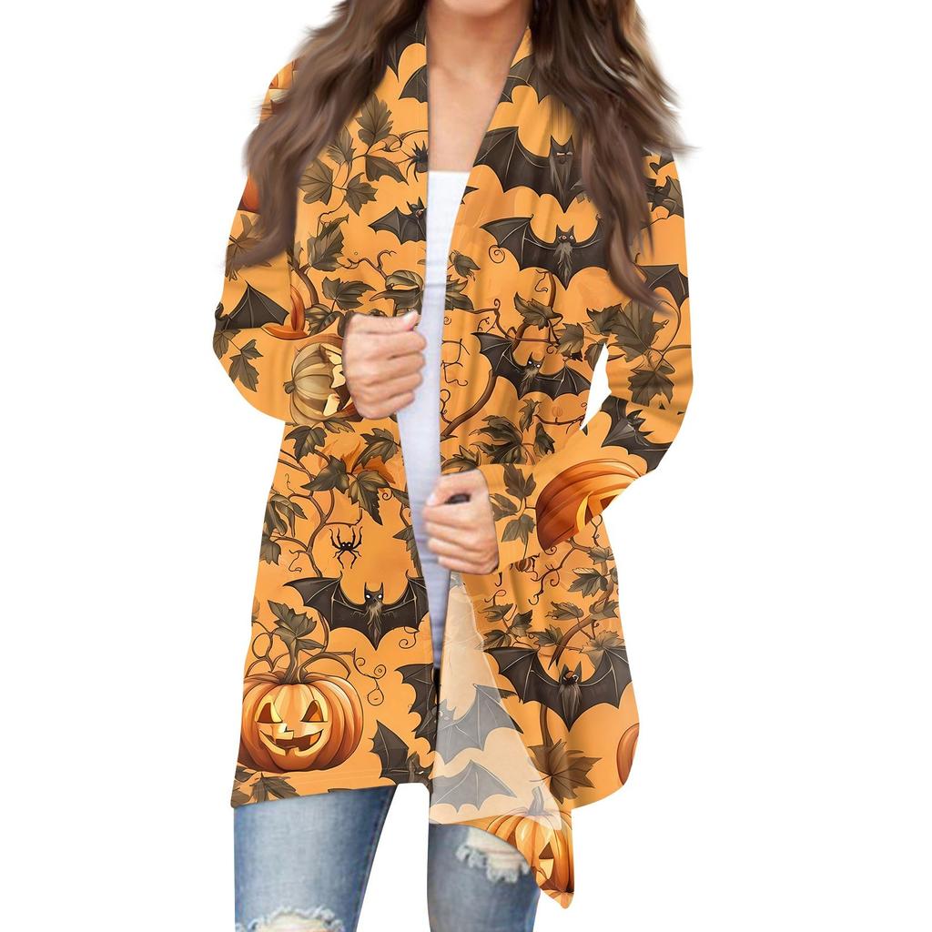 Women's Halloween Print Long Sleeve Front Cardigan Printed Top Lightweight Jacket
