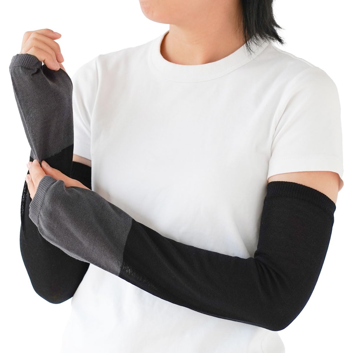 

гладкий хлопок рукав УФ длинный утюг черный [Kinuya] Шелковая подкладка, накидки, защита, SO5955, длина,