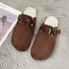 New Bag Head Velvet Platform Slippers Female Couple Cork Mop Large Size Half Mop Lazy Cotton Mop