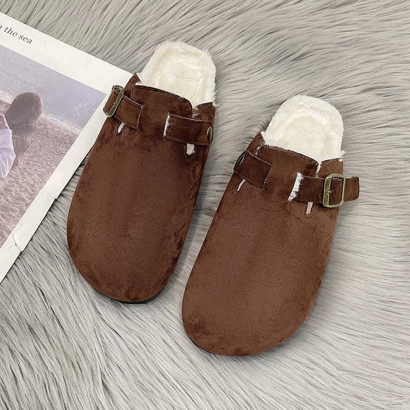 New Bag Head Velvet Platform Slippers Female Couple Cork Mop Large Size Half Mop Lazy Cotton Mop