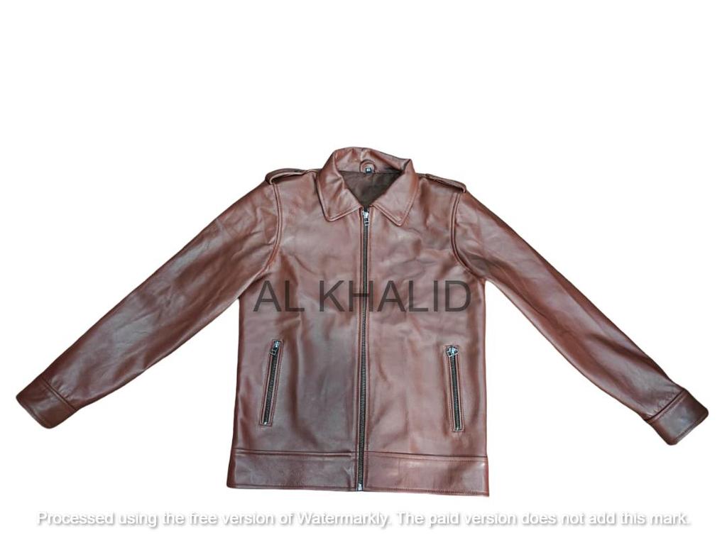 AL KHALID Jachetă din piele pentru bărbați, maro, din piele de miel autentică, elegantă pentru motocicletă