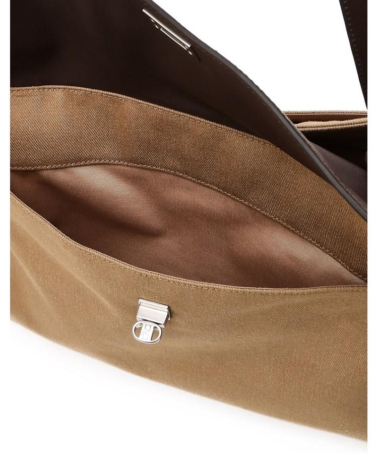 Hazzys Women Acc Aura Commute Brown Canvas Leather Combination Shoulder Bag L Hiba6E159I2