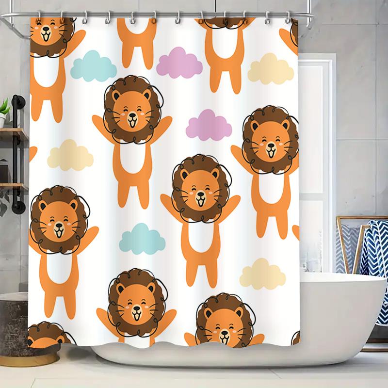 

Lion Cartoon Shower Curtain With Cloud Pattern Waterproof Washable Home Decor Bathroom Accessory In White Orange Set 72 X 84 W60H190(CM)-1 Pcs