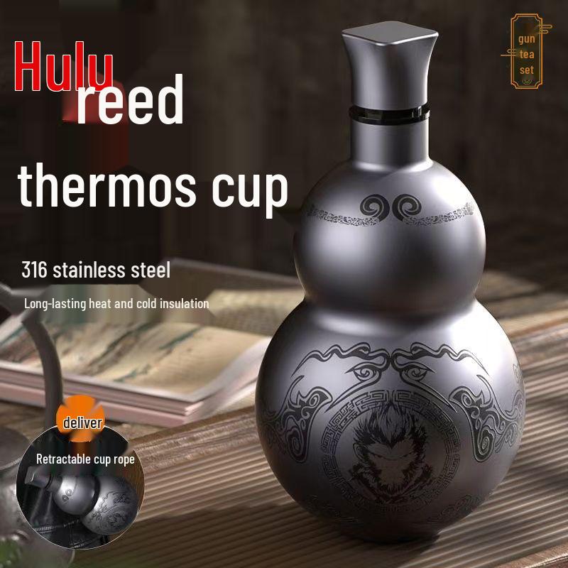 

Black Monkey King Gourd Thermos - 316 Stainless Steel, Portable Outdoor Kettle & Wine Pot 500ml