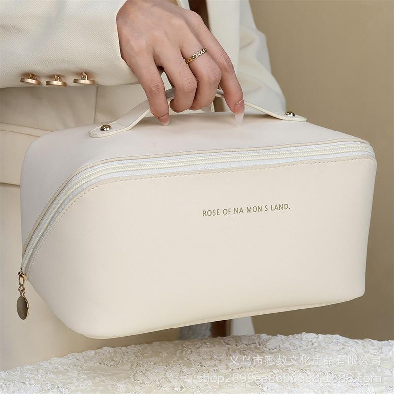 Large Capacity Men's and Women's Toiletries Bag, Portable for Outdoor Use, Waterproof PU Makeup Bag, Simple Business Travel Handbag Storage Bag