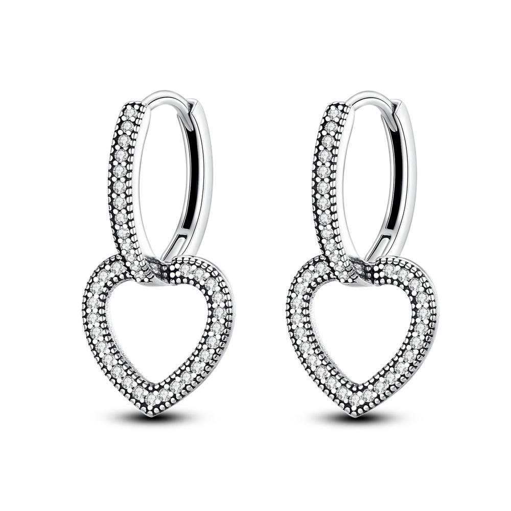 925 Sterling Silver Sweet Lovely Love Heart Series Jewelry Fashion Zircon Circle Hoop Earrings for Women Jewelry Gift Accessory