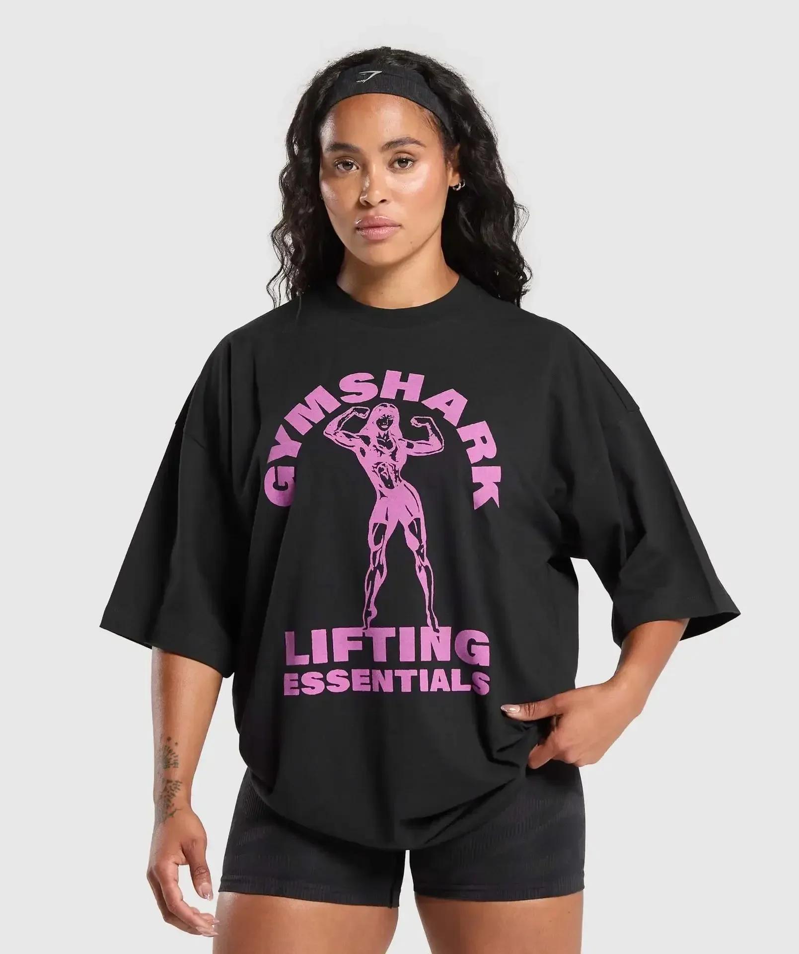 

Футболки большого размера европейские американские унисекс Muscle Shark Street Fitness с короткими рукавами для женщин на открытом воздухе для родителей и детей, спортивные хлопковые футболки 4XL