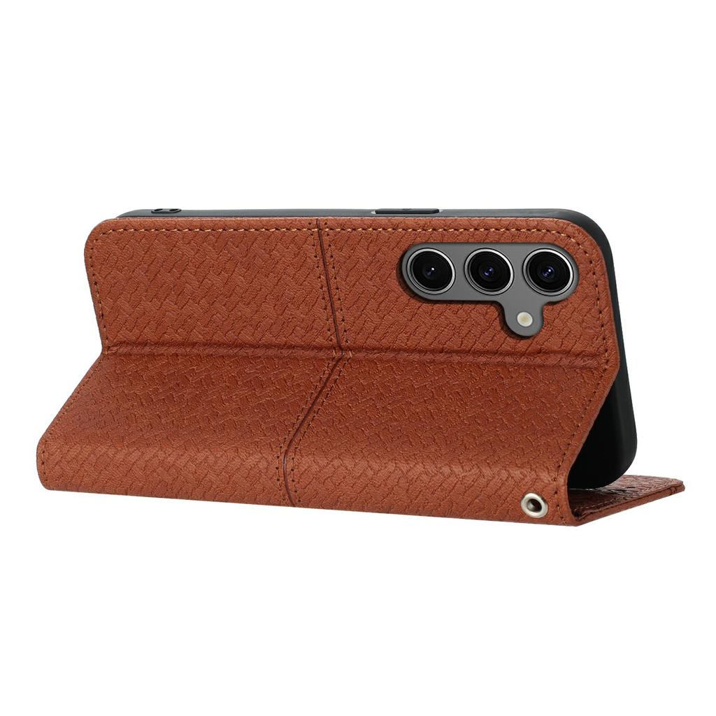 For Samsung Galaxy S25 FE Case Woven Texture PU Leather Wallet Phone Cover with Wrist Strap