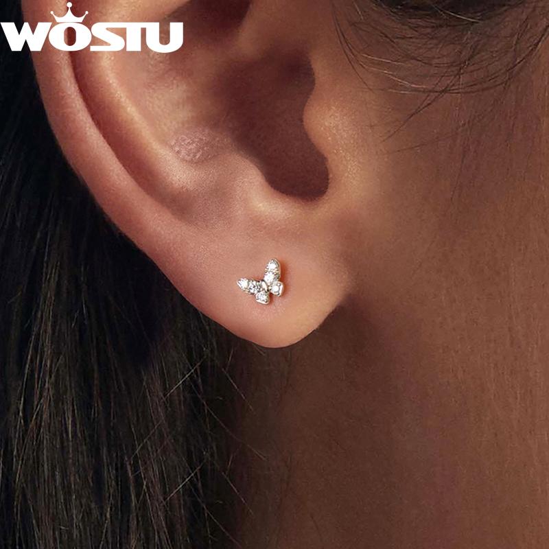 Moissanite Mini Butterfly Clover Earrings 925 Silver Diamoind Cut Wedding Party Ear Studs Party Gift For Mom Daughter