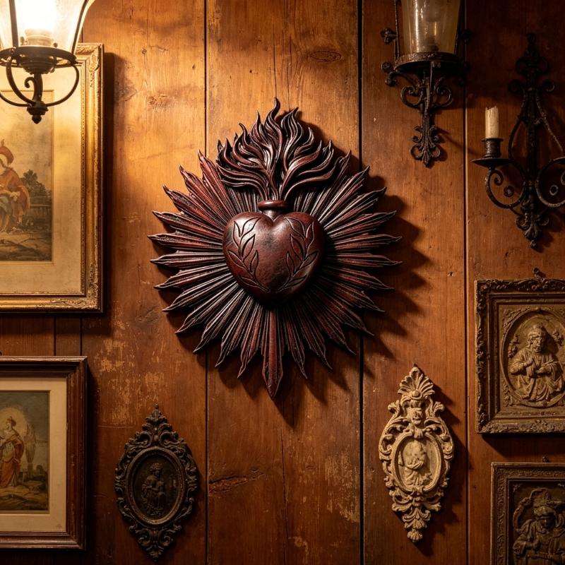 Elegant Gothic Sacred Hearts Wall Hanging Plaque Resin Cardiac Sculpture Ornament Perfect for Home Office Decors Gift