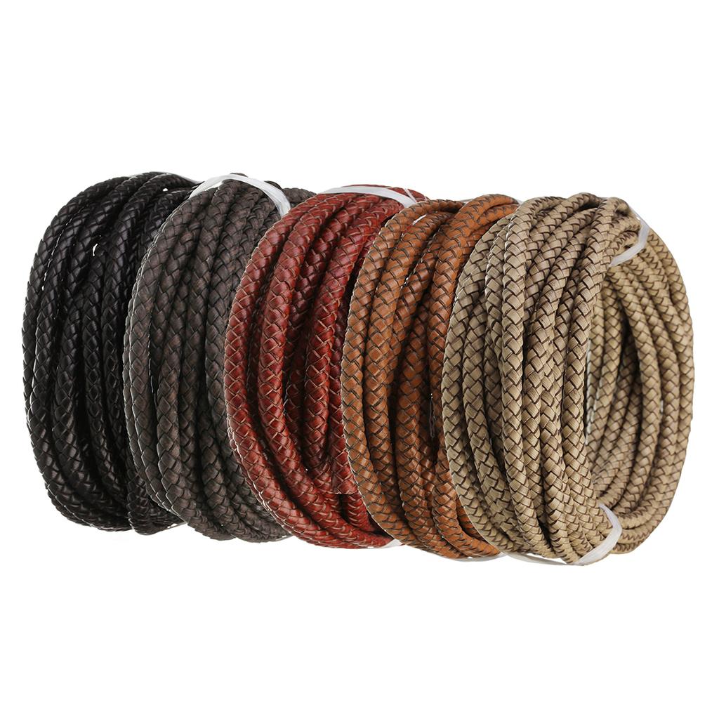 1Meter Round Braided Brown Beige Genuine Leather Cord Thread String 6mm for DIY Men Women Bracelet & Necklace Findings