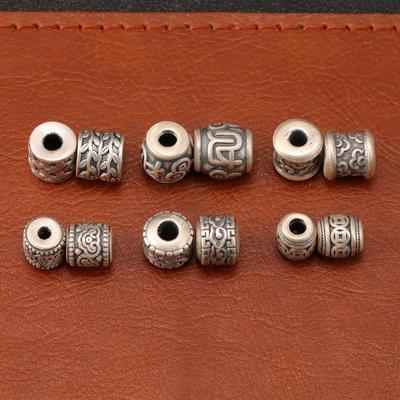 Ethnic Style Sterling Silver S999 Barrel Spacer Beads for DIY Braiding Rope Accessories - Retro Aged Lucky Waist Beads
