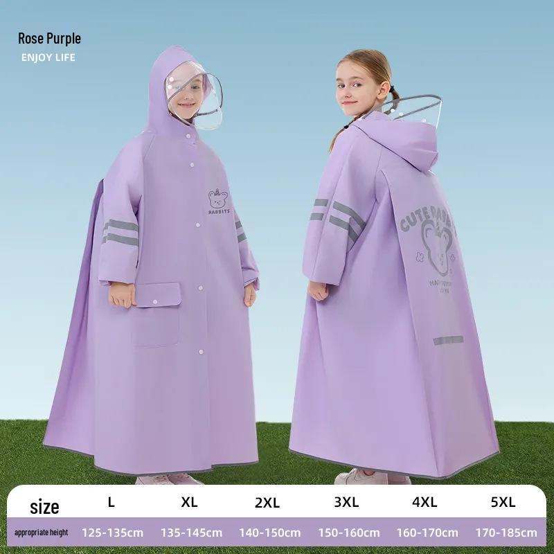 Kids' Long Raincoat with Backpack Compartment - Stormproof Poncho for School, Boys & Girls Plus Size