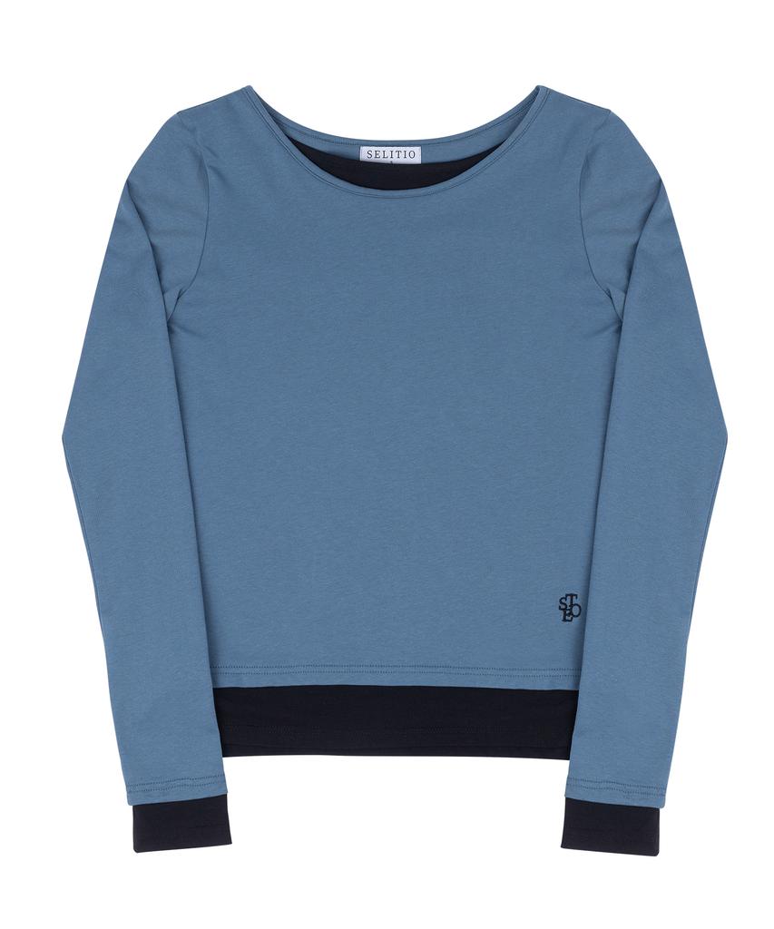 SELITIO Color Block Layered Long Sleeve T-Shirt Blue