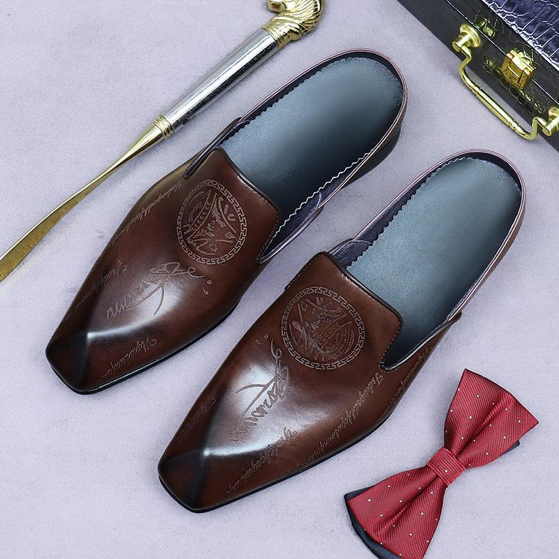 Men's Handmade Retro British Leather Half-Slippers