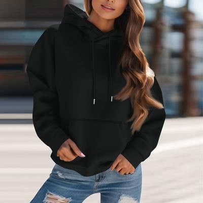 Damenmode, einfarbig, mit Kapuze, Kordelzug, langärmelig, lockerer Pullover, Sweatshirt-Oberteil