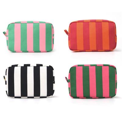 Simple Striped Canvas Makeup & Toiletry Travel Bag with Large Capacity