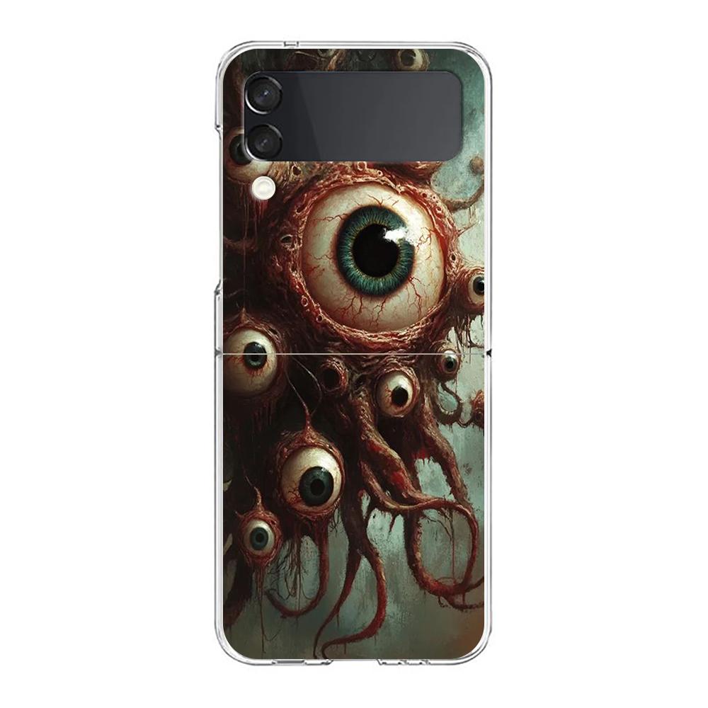 Transparent Phone Case For Samsung Galaxy Z Flip 3 4 5 6 7 Hard Folding PC Z Flip3 Flip4 Cover Scary Devil Eye Pattern
