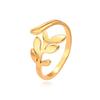 Elegant Adjustable Mori Style Leaf Ring for Girls - Fashionable Stainless Steel Design